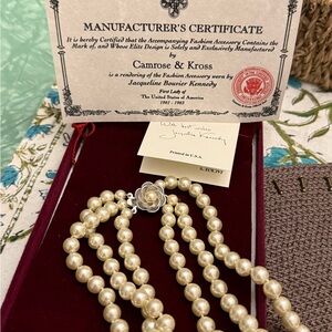Camrose & Kross Cream Triple-Strand Pearl Necklace with Floral Clasp
